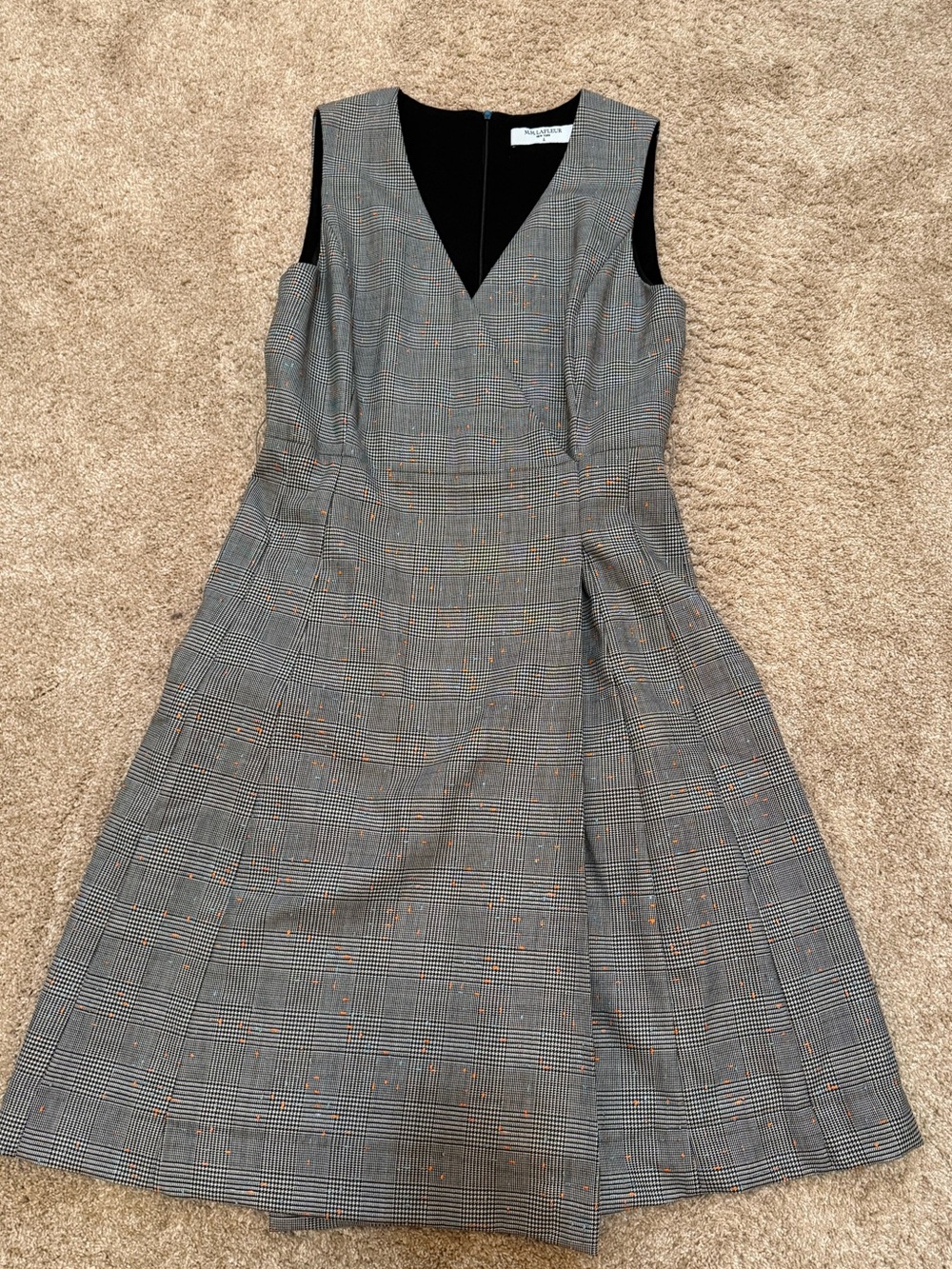 MM.LaFleur Gray Glen Plaid V-Neck Sleeveless A-Line Dress